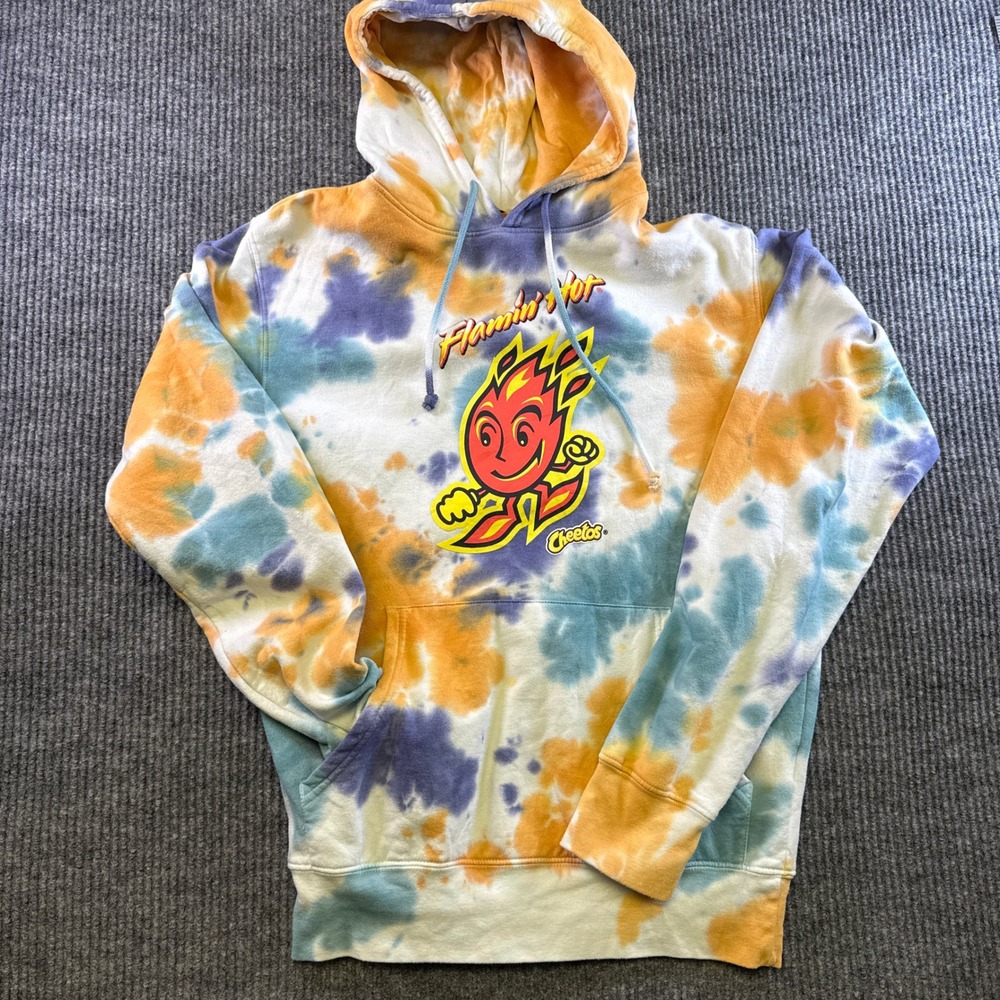 Cheetos Flamin Hot Tie Dye Hoodie Small Orange Blue Purple Graphic Pullover